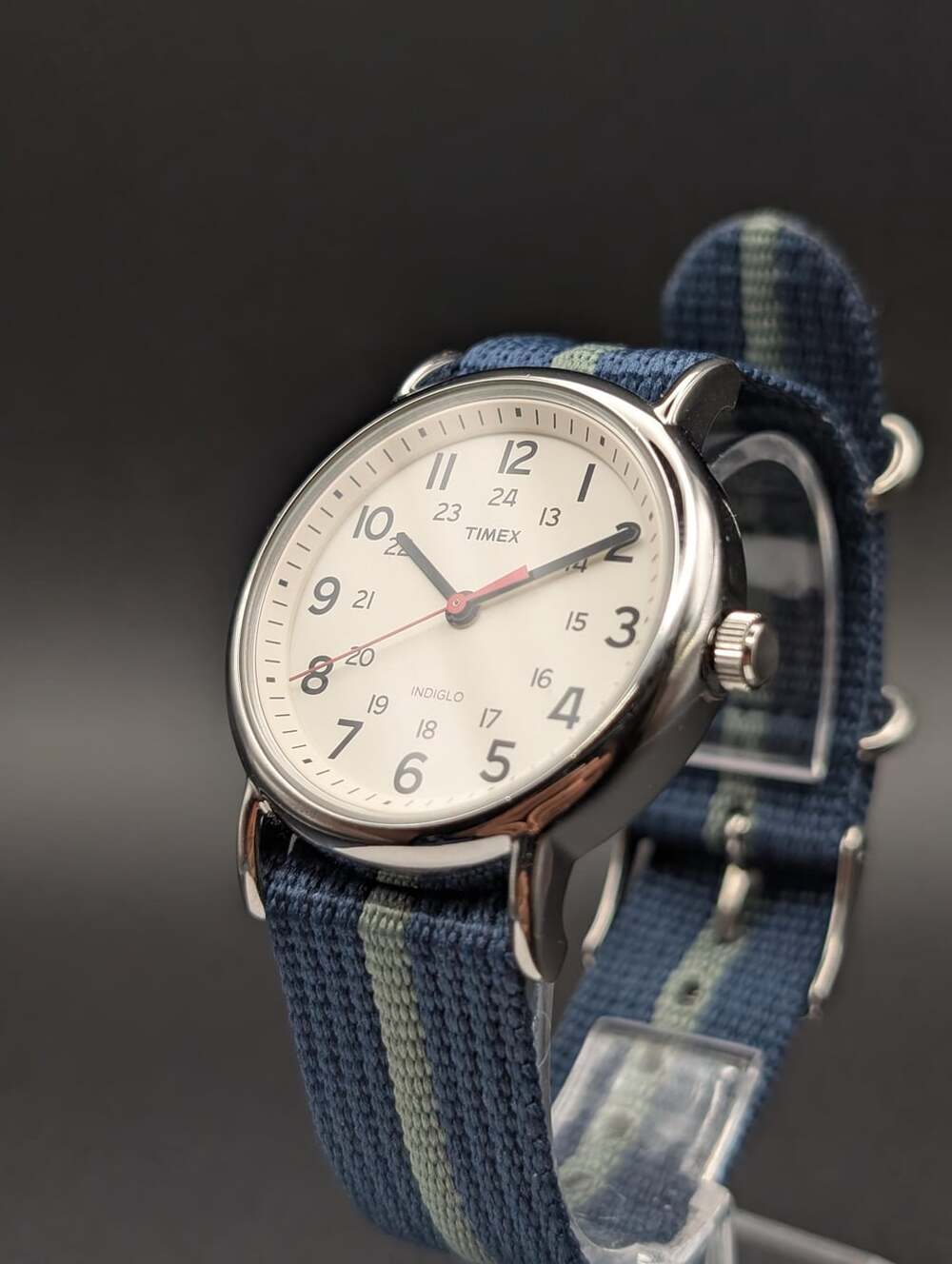 Timex Weekender Indiglo Quartz Unisex Watch, Blue Grey Stripe NATO Strap